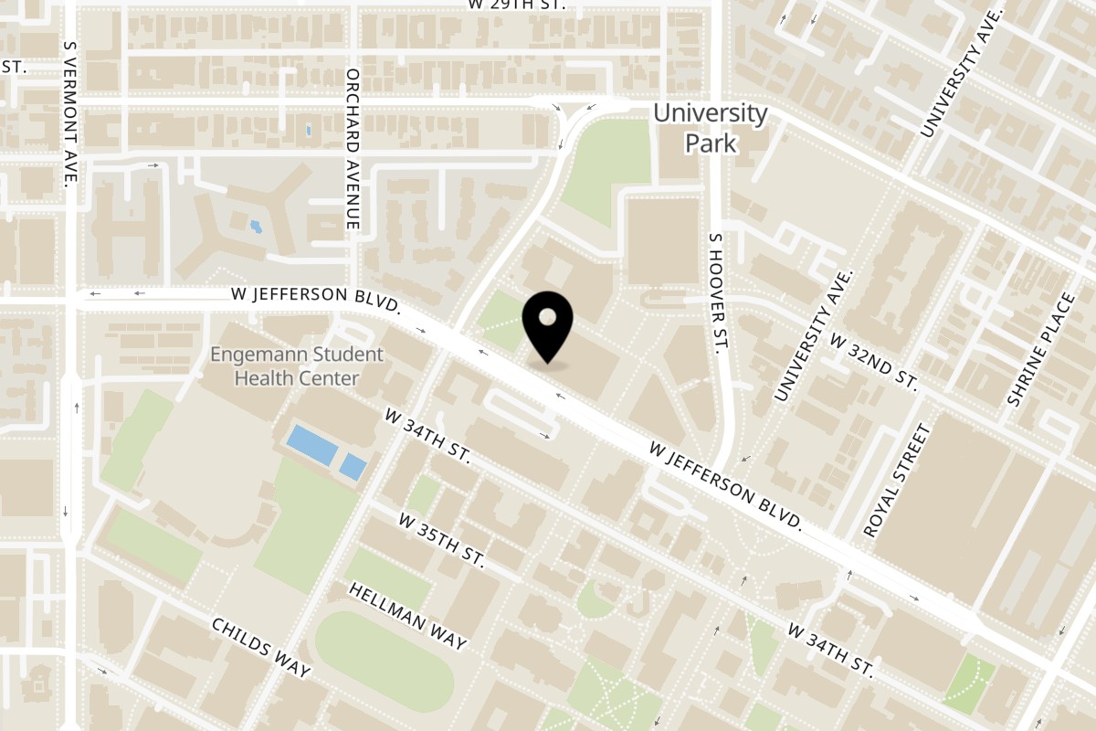 Map showing the location of Ramen Kenjo on 929 W Jefferson Blvd in Los Angeles